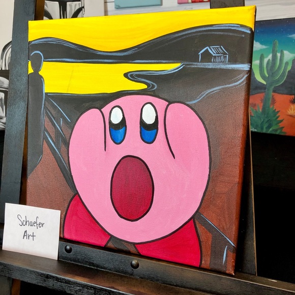 Screaming Kirby Painting - Fun Art - Wall Decor - Gamer - Picture 2 of 2